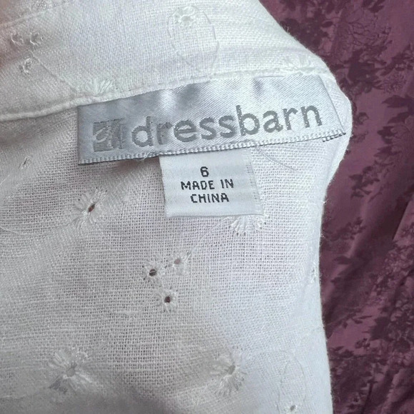Dress Barn White Linen Dress Eyelet Floral Embroidery With Cardigan Size 6 - Picture 10 of 11